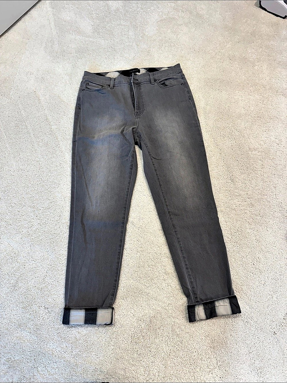 Talbots Straight Leg Jeans - Plaid Cuff Gray Cuffed Waist 10